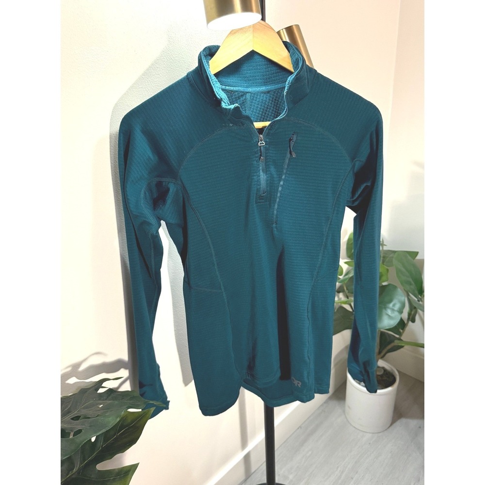 Outdoor Research Vigor Quarter Zip Grid‎ Fleece Pullover Teal Green Mens Small